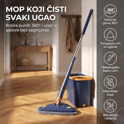rotirajući mop 360 sa kantom za centrifugu na parket hodniku, benefiti proizvoda