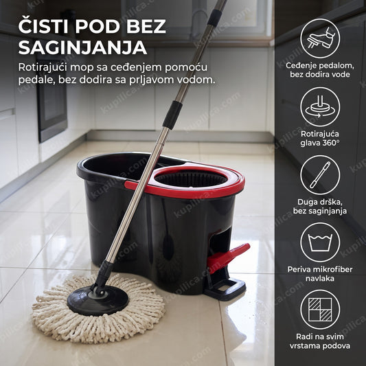 crna kanta i rotirajući mop sa ceđenjem pedalom na kuhinjskom podu, benefiti proizvoda
