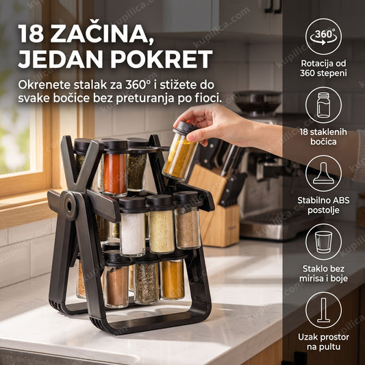rotirajući stalak za začine sa 18 bočica na kuhinjskom pultu, benefiti proizvoda
