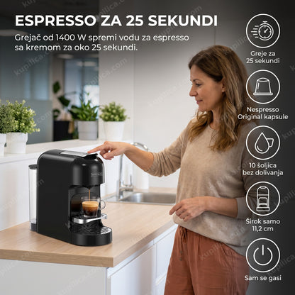 Royalty Line RLNES4702B aparat za kafu na kapsule — espresso sa kremom za 25 sekundi, radi sa Nespresso Original kapsulama