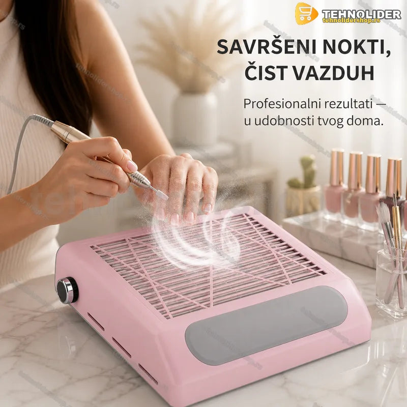 roze aspirator za nokte 80W sa jastukom za ruku na stolu