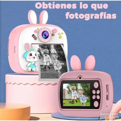 roze fotoaparat sa štampačem i traka za nošenje oko vrata