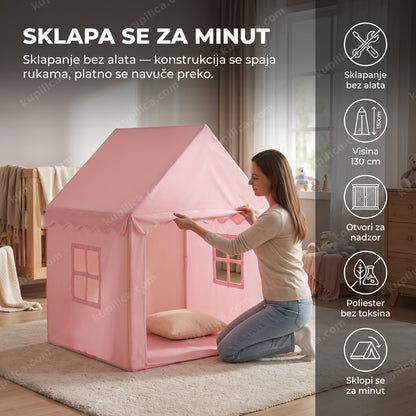 roze šator kućica za decu — sklopiva, visina 130 cm, sklapa se bez alata za nekoliko minuta