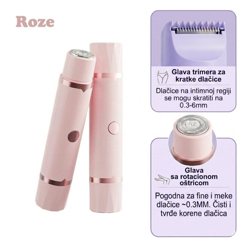 trimer glava i rotaciona oštrica pored roze uređaja