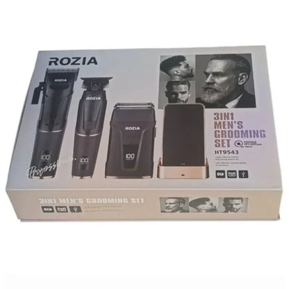 Rozia HT-9543 set za šišanje 3u1 sa stalkom za punjenje, kutija proizvoda