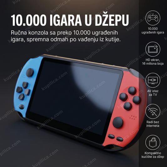 ručna konzola za igranje sa crvenom i plavom drškom i ugašenim ekranom