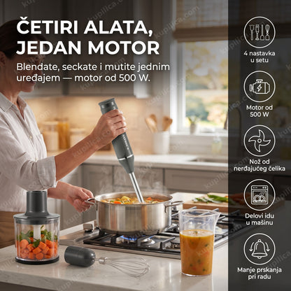 ručni blender Sokany SK-1713-4 4u1 — blendanje, seckanje i mućenje jednim uređajem, motor 500 W