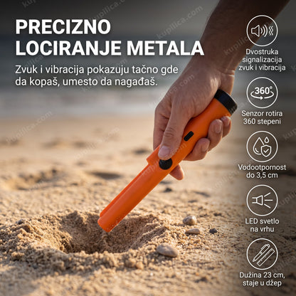 ručni detektor metala pinpointer u upotrebi na plaži, benefiti proizvoda