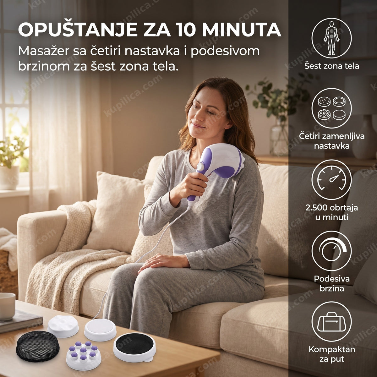 žena koristi ručni masažer za telo na ramenu, benefiti proizvoda
