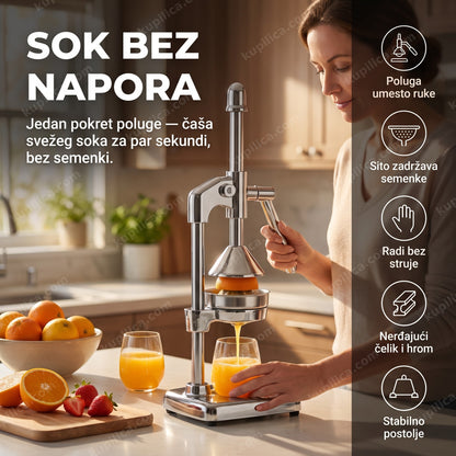 ručni sokovnik za citruse sa polugom — priprema sveže ceđenog soka kod kuće, bez struje