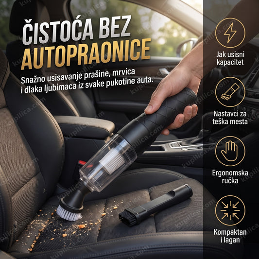 ručni usisivač za auto sa nastavcima — čišćenje sedišta u automobilu