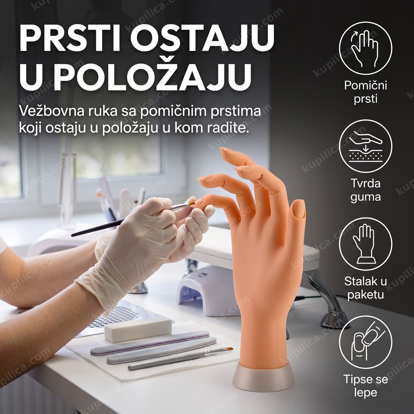 Premier Soft Hand — ruka za vežbanje manikira sa stalkom na stolu