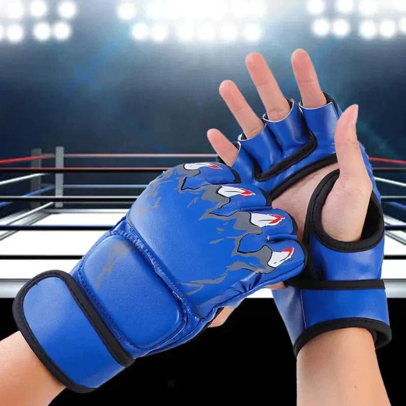plave mma rukavice bez prstiju sa čičak trakom na zglobu