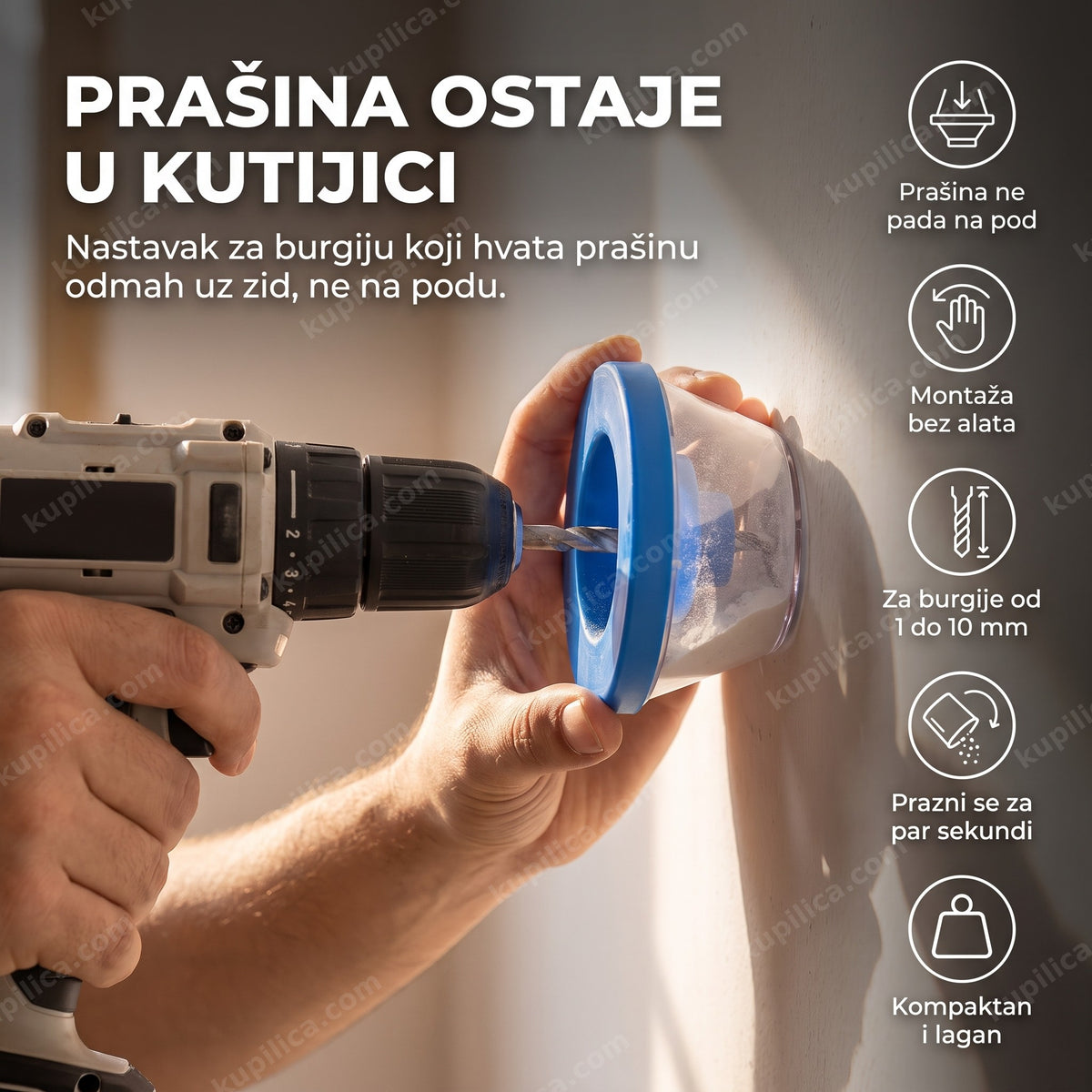 sakupljač prašine za bušilicu na zidu tokom bušenja, benefiti proizvoda