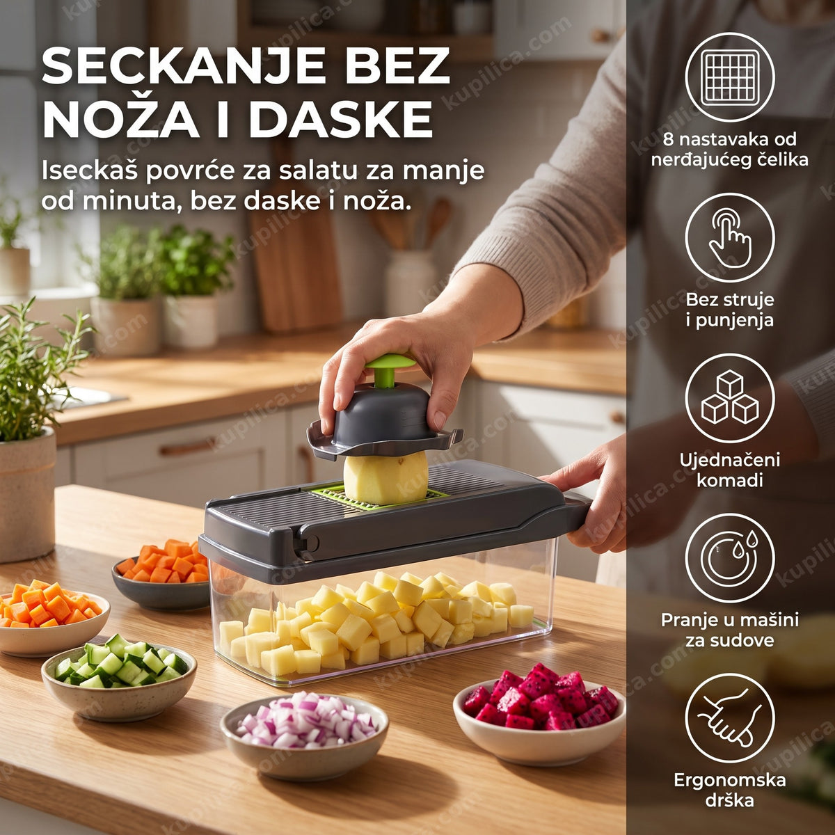secko za povrće sa 8 nastavaka u kuhinji, benefiti proizvoda