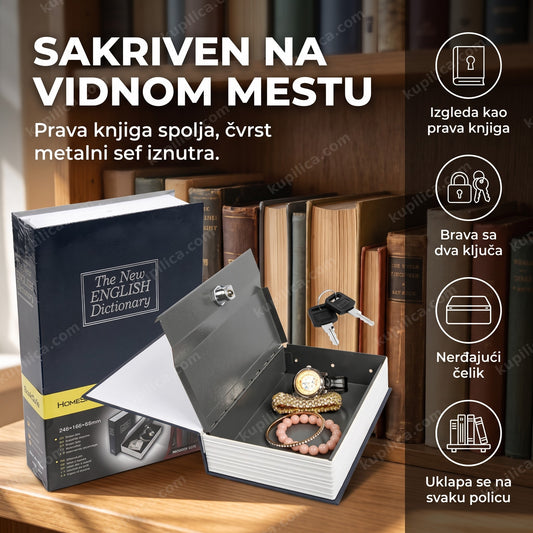 sef u obliku knjige na polici sa drugim knjigama, benefiti proizvoda