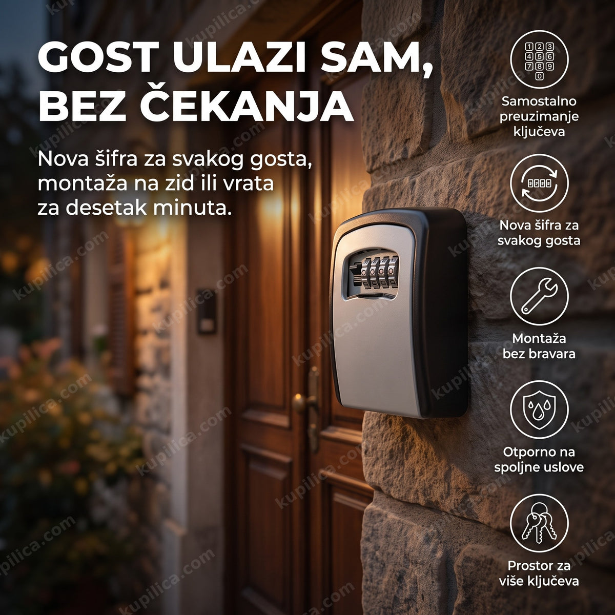 sef za ključeve sa šifrom montiran na zid pored ulaznih vrata, prikaz benefita proizvoda
