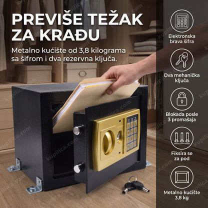 Osoba stavlja dokumenta u elektronski sef pričvršćen u ormanu
