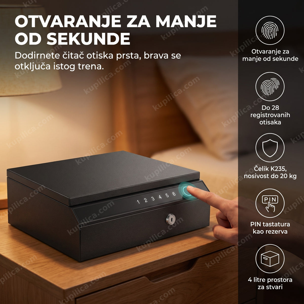 sef za pištolj na otisak prsta sa prstom na biometrijskom senzoru, benefiti proizvoda