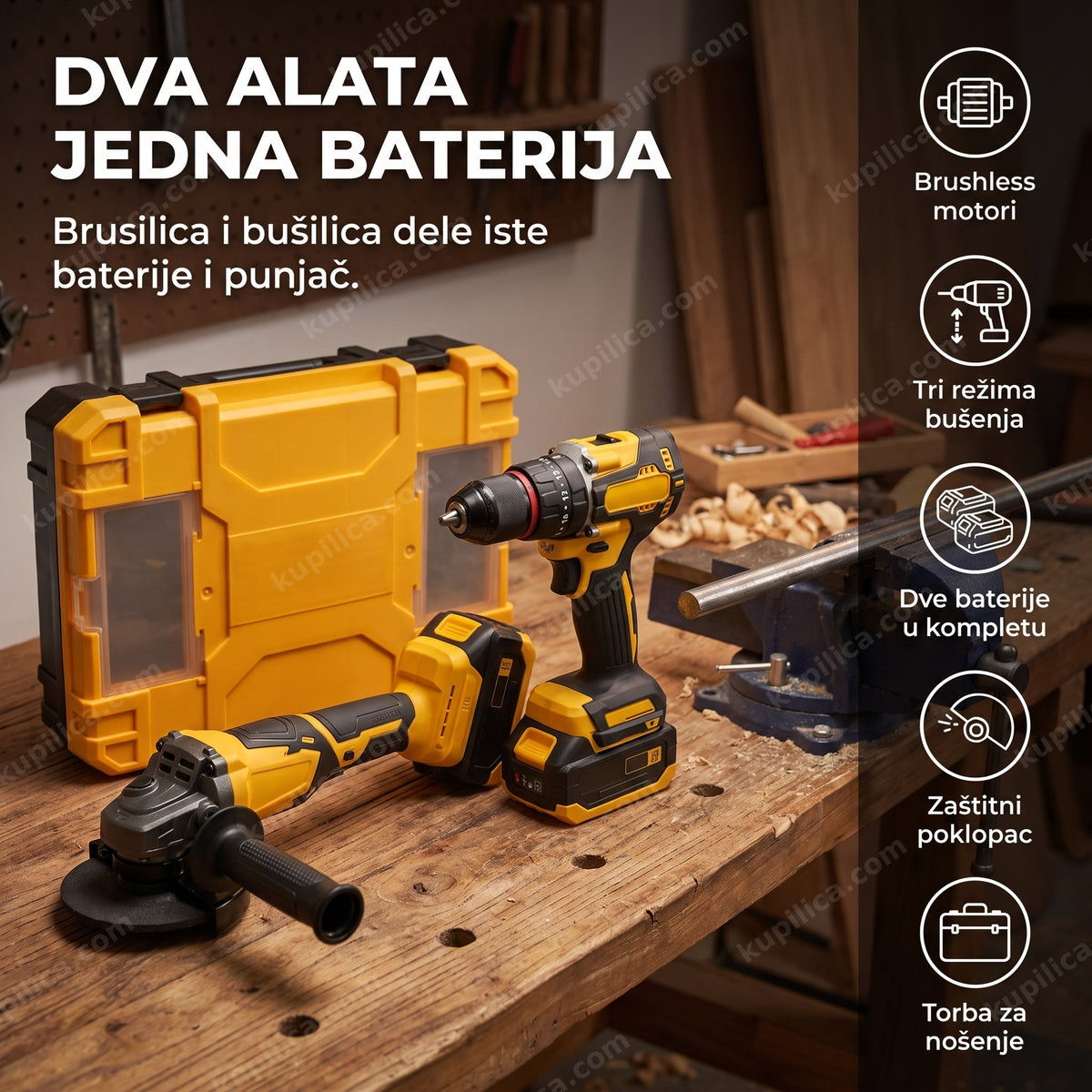 set aku brusilica i bušilica 188v — sečenje metala ugaonom brusilicom u radionici, benefiti proizvoda