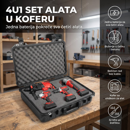 4u1 set alata sa baterijom otvoren u koferu, benefiti proizvoda