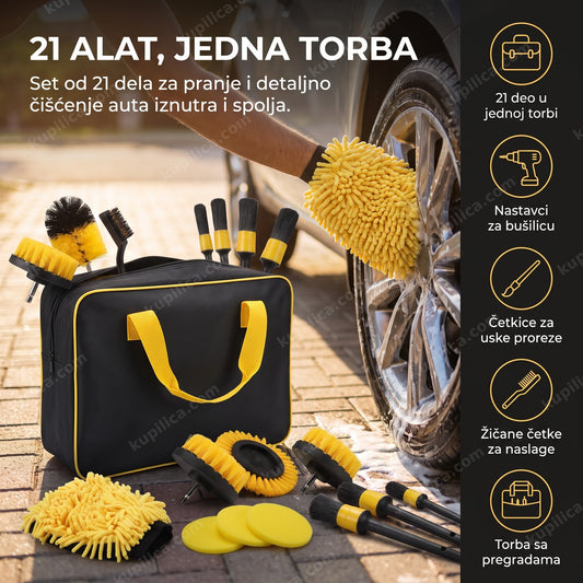 set četki za čišćenje auta u otvorenoj torbi sa priborom za pranje, benefiti proizvoda