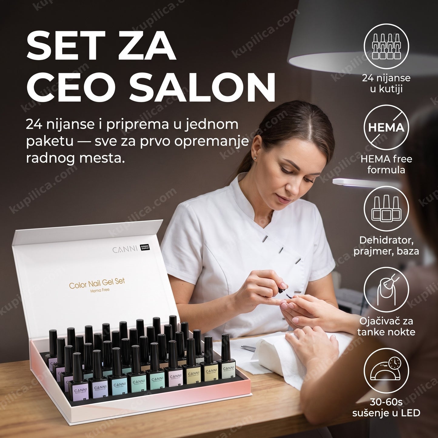 set gel lakova za salon — manikirka radi klijentkinji nokte u salonu, benefiti proizvoda