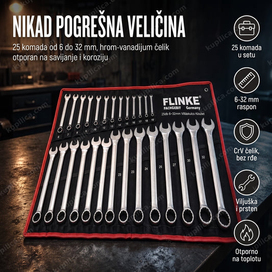 set ključeva FLINKE 25 komada u platnenoj torbi na radnom stolu