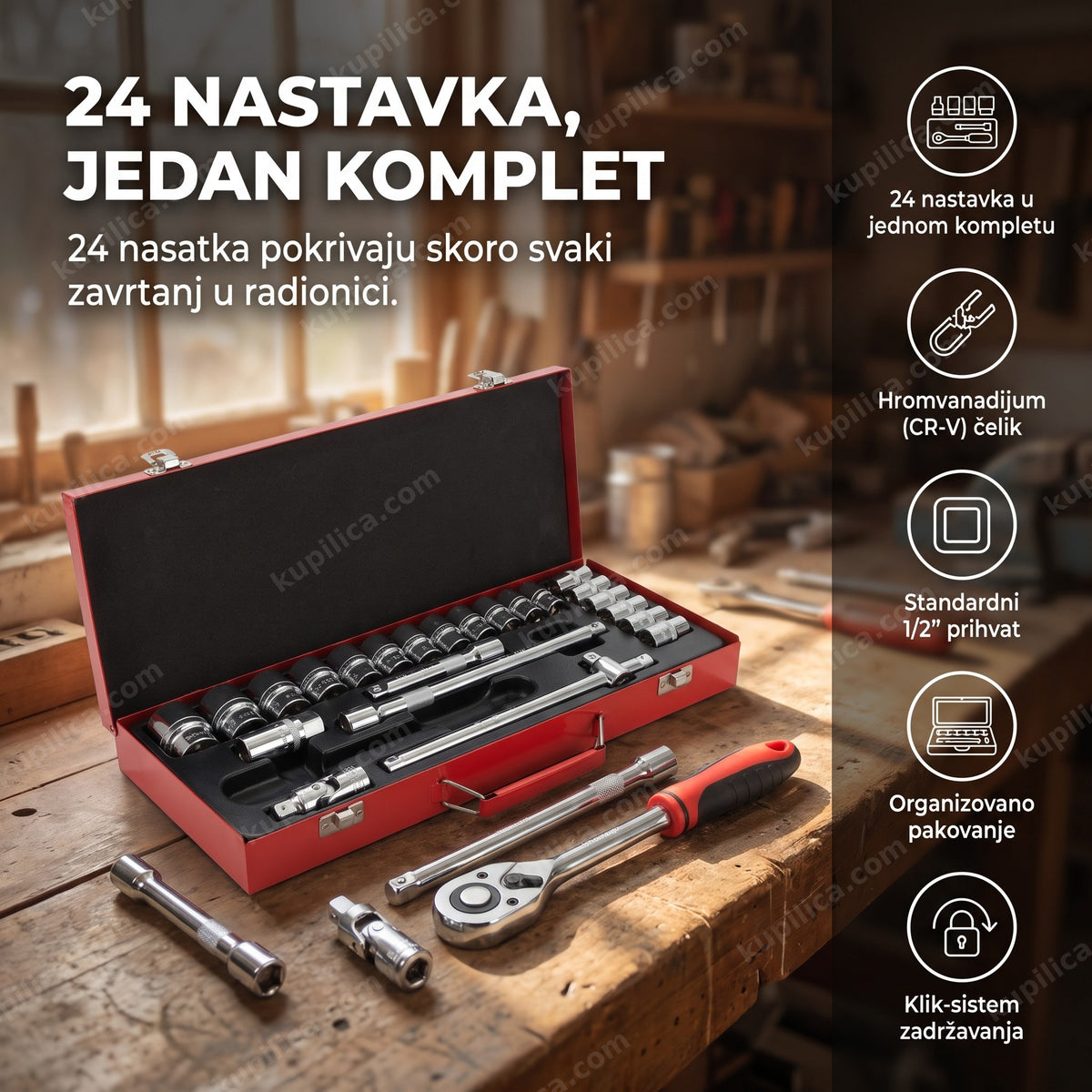 set nasadnih ključeva 1/2 cr-v 24 komada u kutiji — benefiti proizvoda