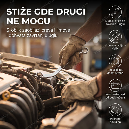 set okastih ključeva s-oblika u upotrebi ispod haube automobila, benefiti proizvoda