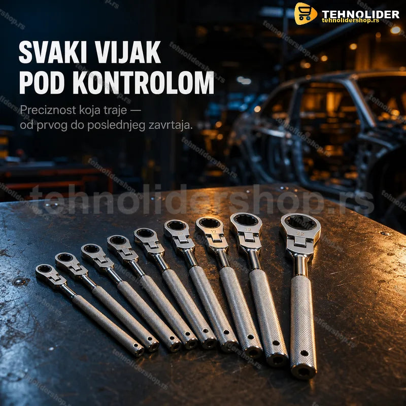 Set okastih ključeva sa čegrtaljkom 9 komada u nosaču