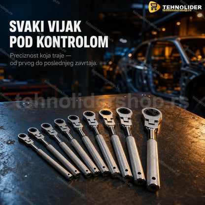 Set okastih ključeva sa čegrtaljkom 9 komada u nosaču