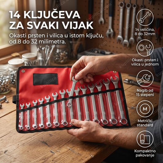 set okasto vilastih ključeva 8-32mm u crvenoj tekstilnoj rolni, benefiti proizvoda