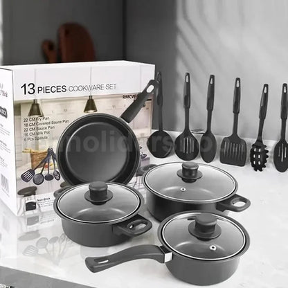 set šerpi 13 delova sa granitnim premazom — pregled