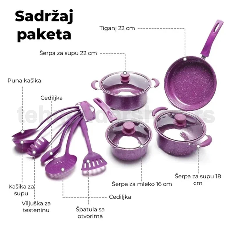 set šerpi 13 delova sa granitnim premazom — detalj 1
