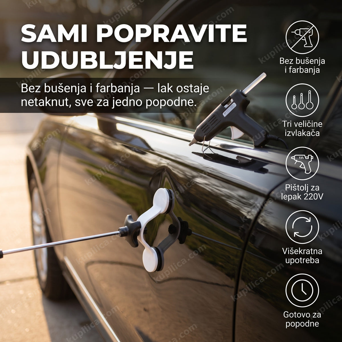 set za ispravljanje udubljenja postavljen na udubljenje auto lima, benefiti proizvoda