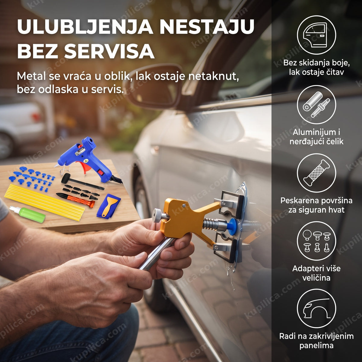 set za otklanjanje ulubljenja na automobilu koji vraća vrata u oblik u garaži, benefiti proizvoda