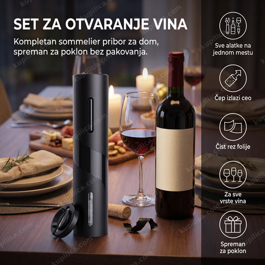 elegantan sto sa bocom vina i kompletnim sommelier setom za otvaranje, benefiti proizvoda