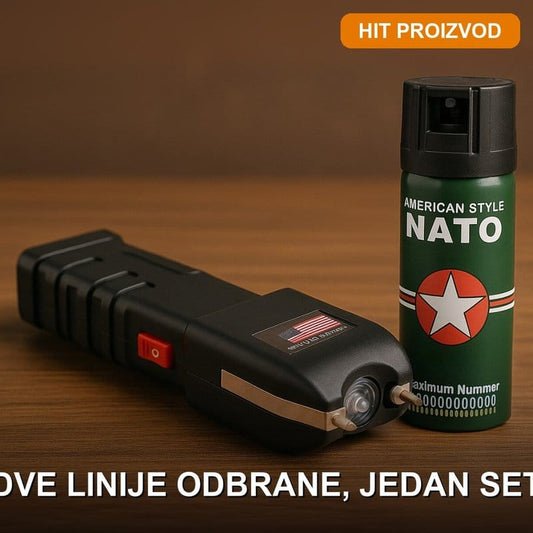set za samoodbranu elektrošoker i biber sprej — pregled