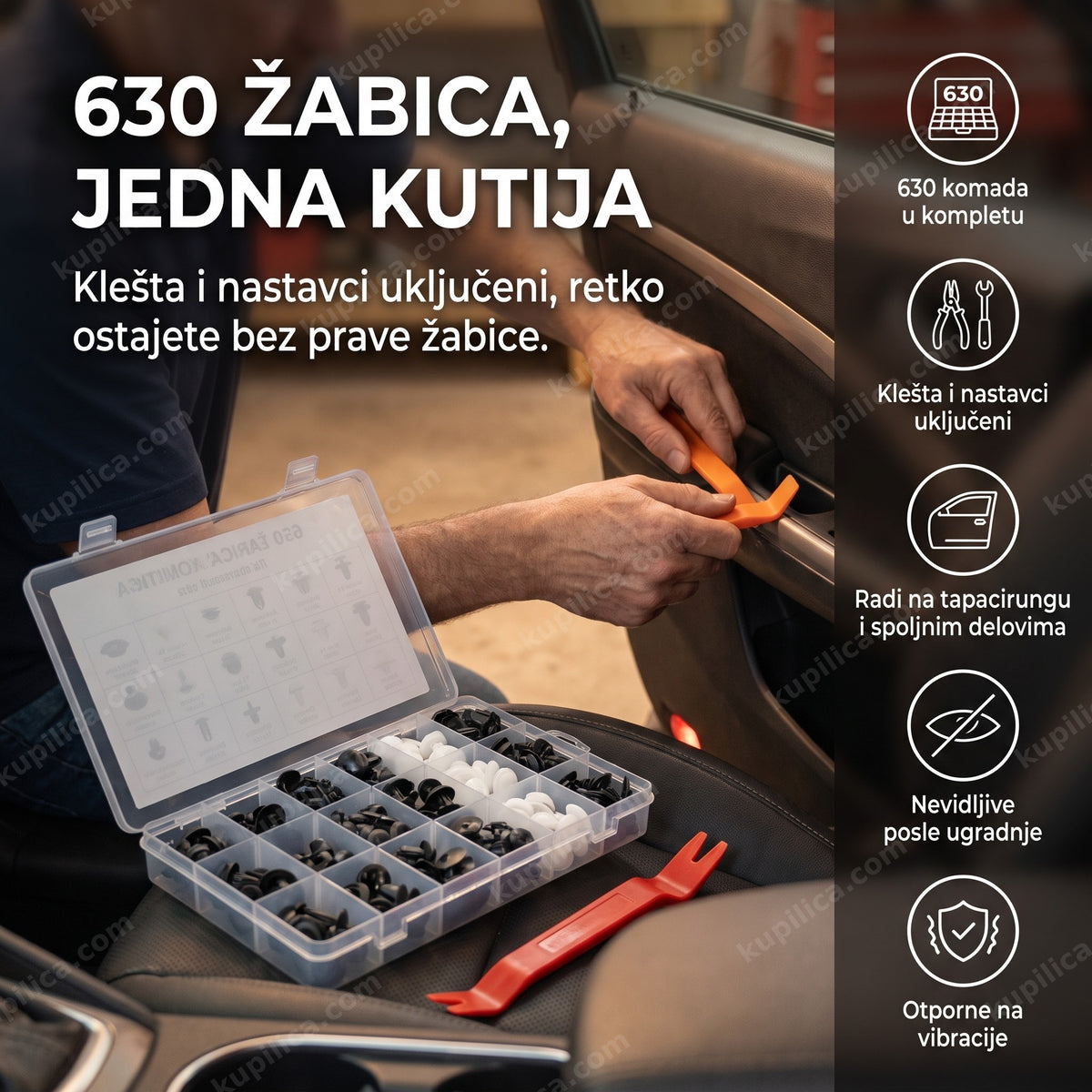 univerzalni set žabica za auto sa alatom za ugradnju, benefiti proizvoda
