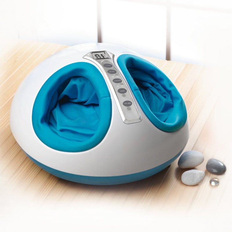 shiatsu 3D masažer za stopala — bela plava kutija sa dva otvora za stopala