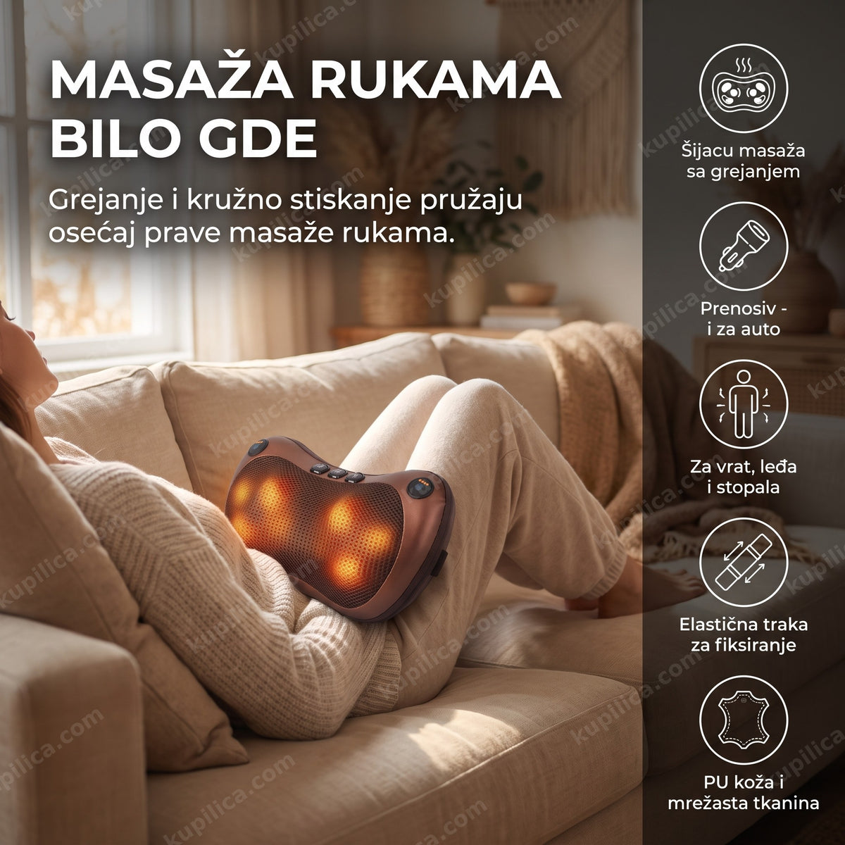 shiatsu jastuk za masažu vrata i leđa sa grejanjem, benefiti proizvoda