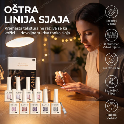shimmer velvet cat eye gel lak — žena radi manikir uveče pre izlaska, benefiti proizvoda