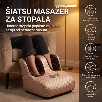 osoba sedi u fotelji sa stopalima u šiatsu masažeru za stopala, benefiti proizvoda