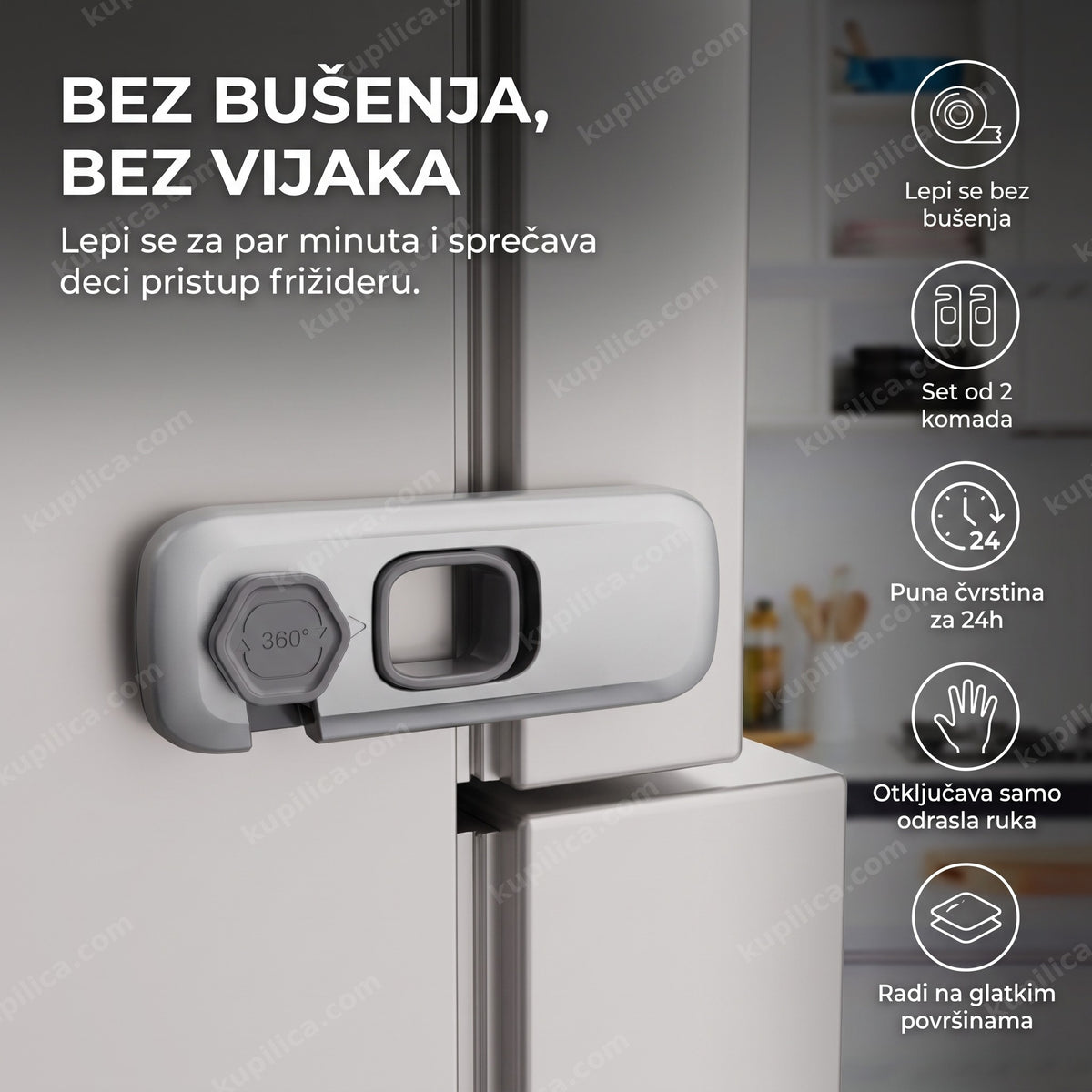 sigurnosna brava za frižider montirana na vratima kuhinje, benefiti proizvoda