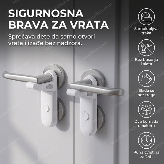 bela sigurnosna brava za vrata za decu postavljena na kvaki