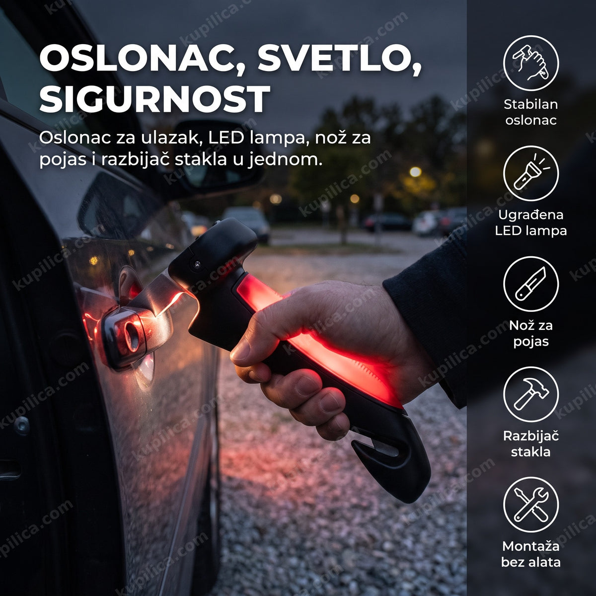 sigurnosna ručka za auto sa upaljenom led lampom na vratima vozila, benefiti proizvoda