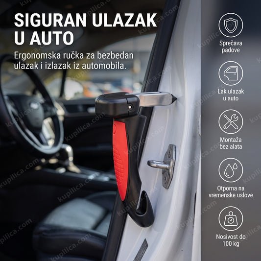 sigurnosna ručka za automobil — ručka postavljena u metalni prihvatnik brave na vratima