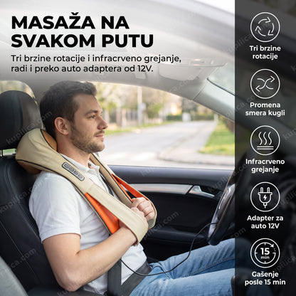 šijacu masažer za celo telo — muškarac koristi masažer na vratu u parkiranom autu preko 12V adaptera