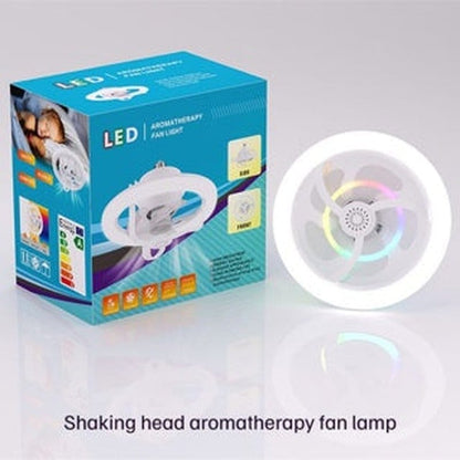 ventilator sa led sijalicom u duginim bojama pored kutije sa opisom